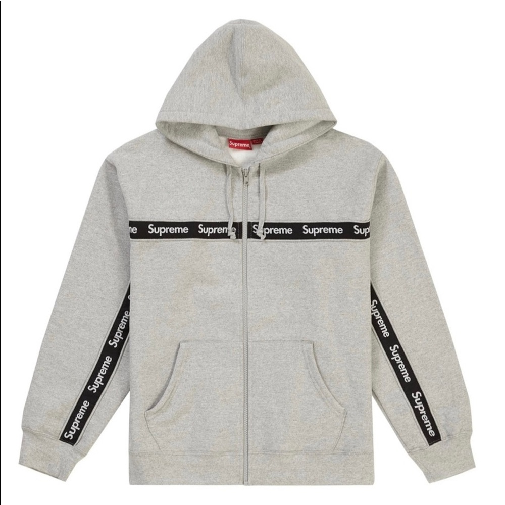 Text Stripe Zip Up Hooded Sweatshirt